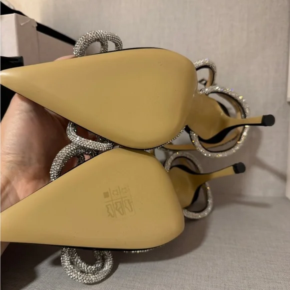 MACH & MACH Black Satin Pointed-Toe Heels with Crystal Bow - Picture 2 of 2